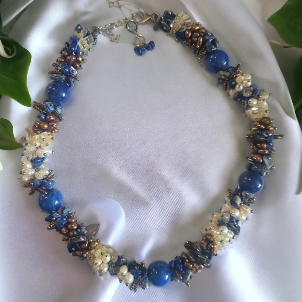 Handcrafted Lapiz Lazuli 925 Sterling Silver Necklace Pearls Czech Glass Beads